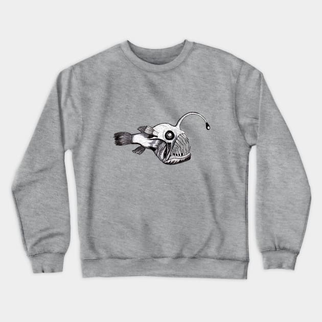 Angler Fish Ink Illustration Crewneck Sweatshirt by Snowflake